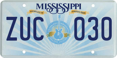MS license plate ZUC030