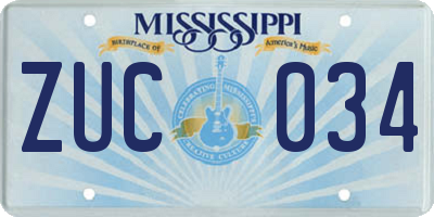 MS license plate ZUC034