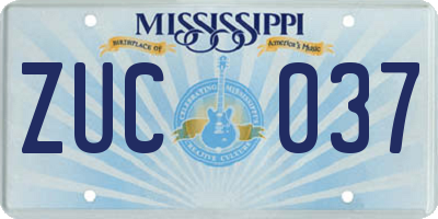 MS license plate ZUC037
