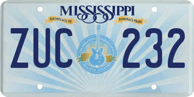 MS license plate ZUC232