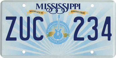 MS license plate ZUC234