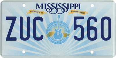 MS license plate ZUC560
