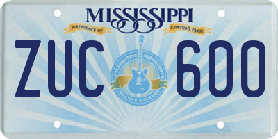 MS license plate ZUC600