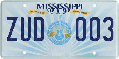 MS license plate ZUD003