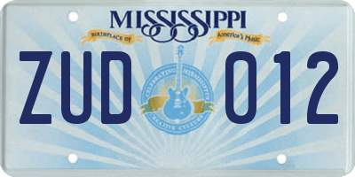 MS license plate ZUD012