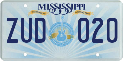 MS license plate ZUD020