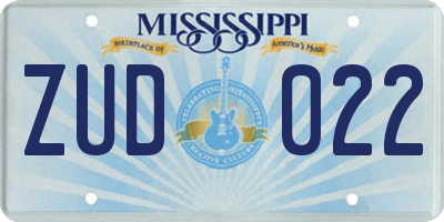 MS license plate ZUD022
