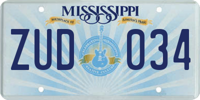 MS license plate ZUD034