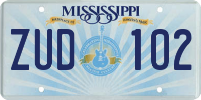 MS license plate ZUD102