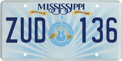 MS license plate ZUD136