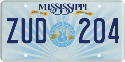 MS license plate ZUD204