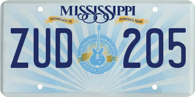 MS license plate ZUD205