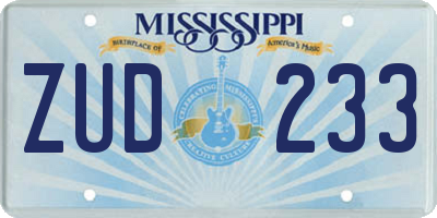 MS license plate ZUD233