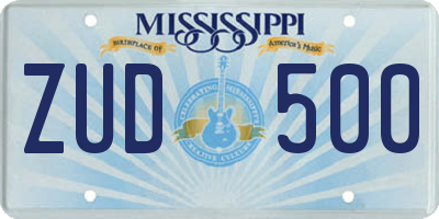 MS license plate ZUD500