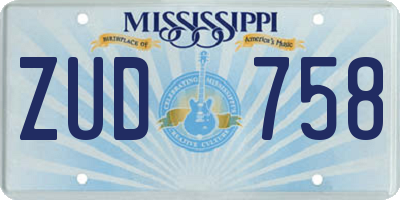 MS license plate ZUD758