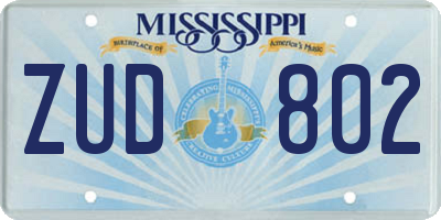MS license plate ZUD802