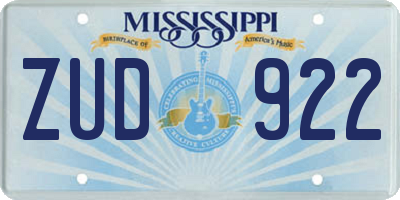 MS license plate ZUD922