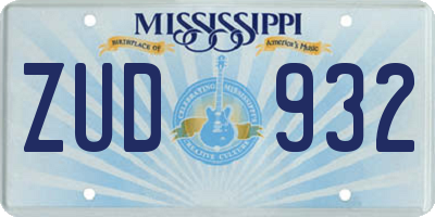 MS license plate ZUD932