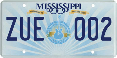 MS license plate ZUE002