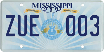 MS license plate ZUE003