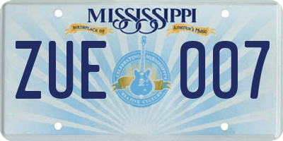 MS license plate ZUE007