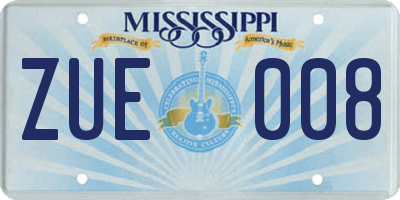 MS license plate ZUE008