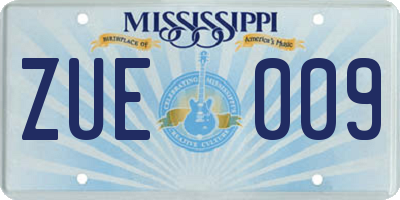 MS license plate ZUE009