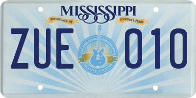 MS license plate ZUE010