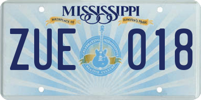 MS license plate ZUE018