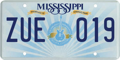MS license plate ZUE019