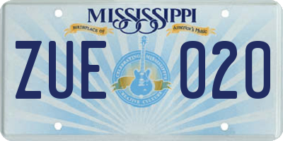 MS license plate ZUE020