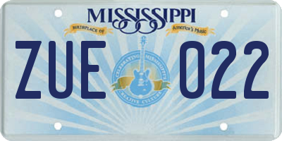 MS license plate ZUE022