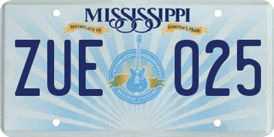 MS license plate ZUE025