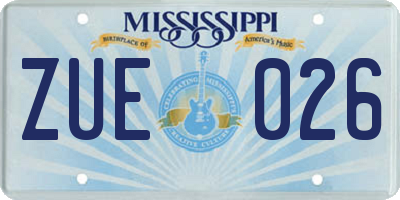 MS license plate ZUE026