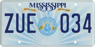 MS license plate ZUE034
