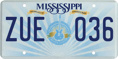 MS license plate ZUE036