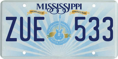 MS license plate ZUE533