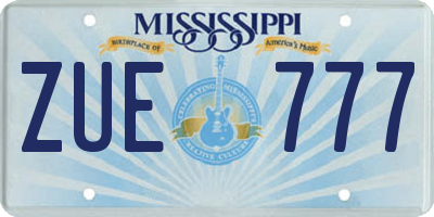 MS license plate ZUE777