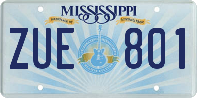 MS license plate ZUE801
