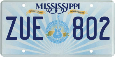 MS license plate ZUE802