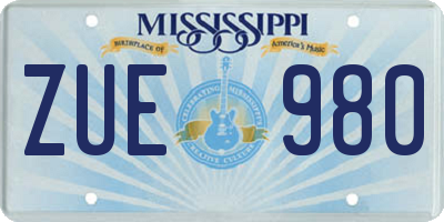 MS license plate ZUE980