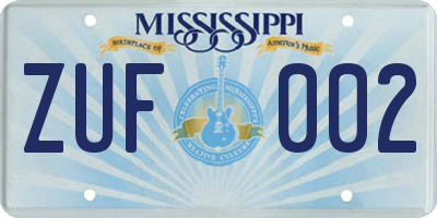 MS license plate ZUF002
