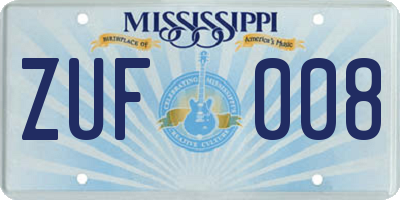 MS license plate ZUF008