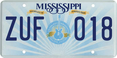 MS license plate ZUF018