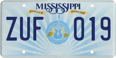 MS license plate ZUF019