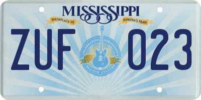MS license plate ZUF023