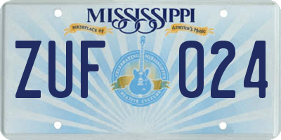 MS license plate ZUF024
