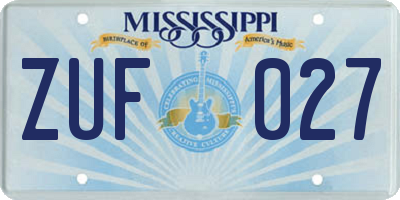 MS license plate ZUF027