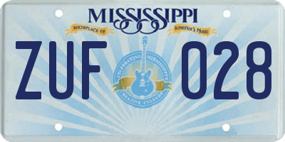 MS license plate ZUF028
