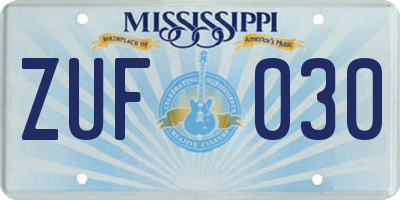 MS license plate ZUF030